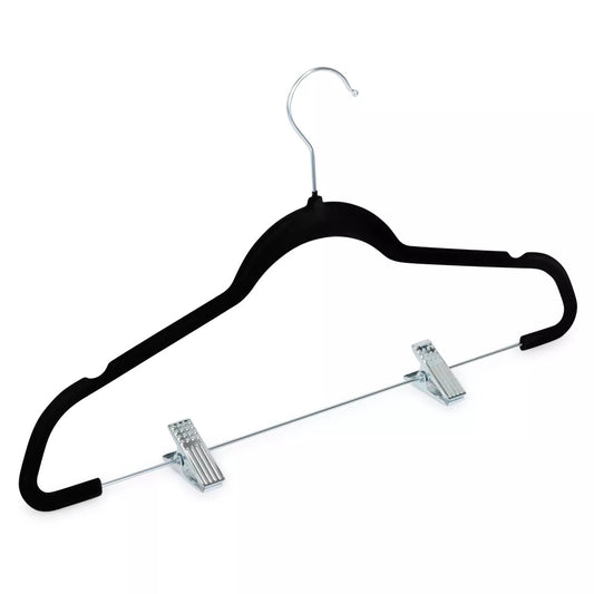 Black Velvet Clothes Hangers with Adjustable Metal Clips