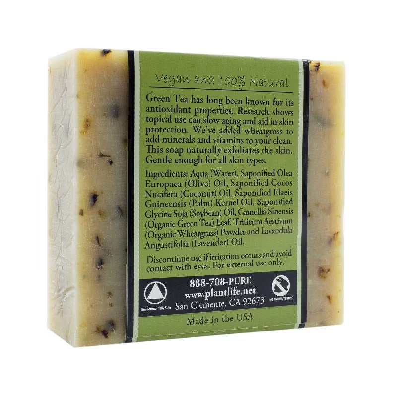 Plantlife Green Tea Bar Soap – Moisturizing, Soothing, Handcrafted, Plant-Based – Made in California, 4oz