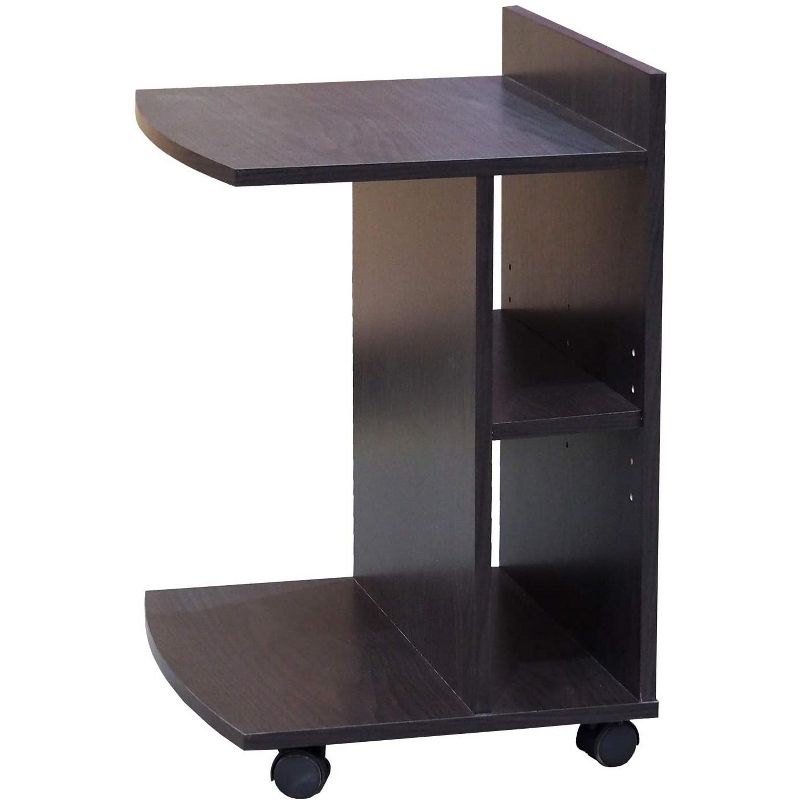 Kings Brand Furniture Farrell Snack Side End Table with Storage Shelves and Wheels, Chocolate