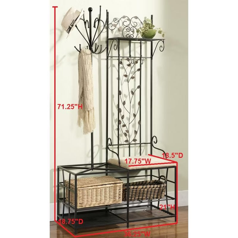 Kings Brand Furniture - Traballesi Hall Tree Storage Bench with Coat Rack