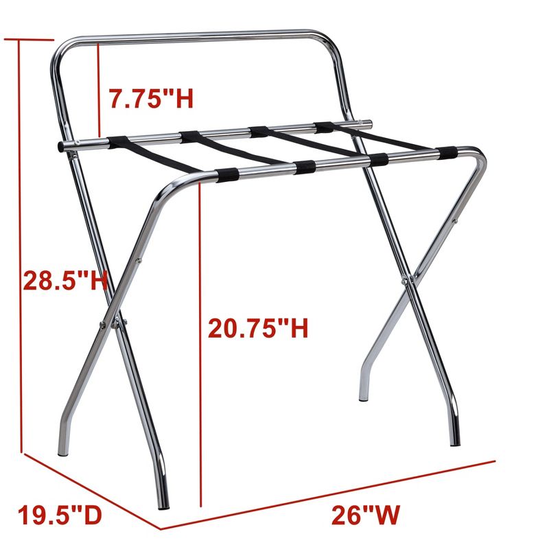 Kings Brand Furniture Ludlow Folding Luggage Rack High Back, Chrome