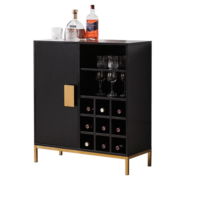 Kings Brand Furniture Grant Buffet Bar Liquor Cabinet with Wine Rack Storage and Glass Holder, Black