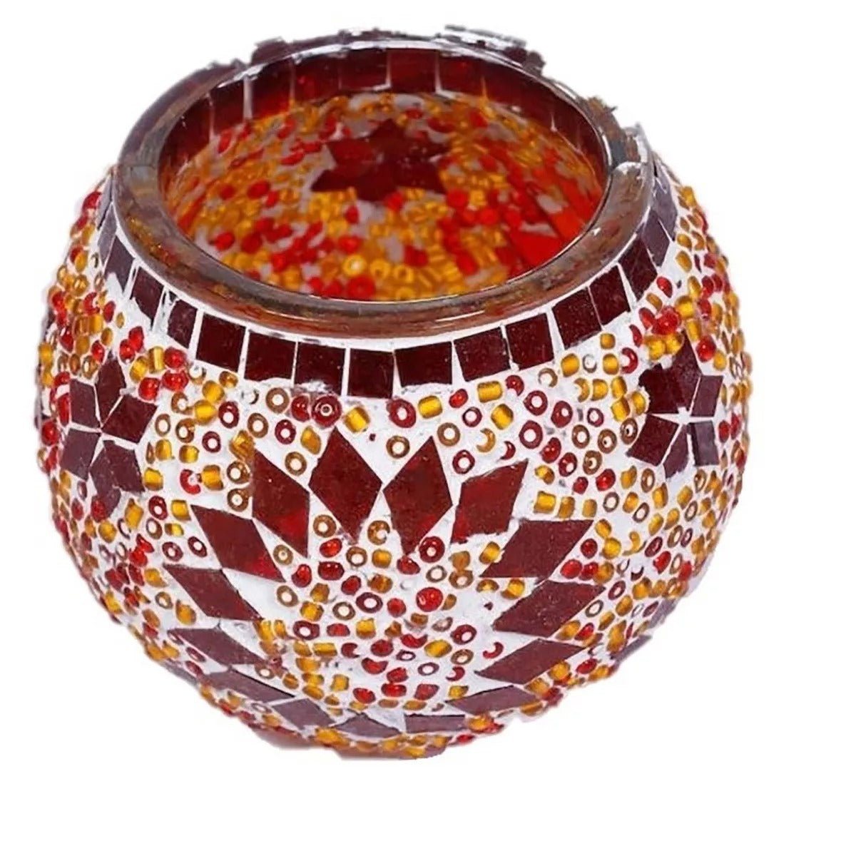 Kafthan 3.4 in. Handmade Orange Mosaic Glass Votive Candle Holder