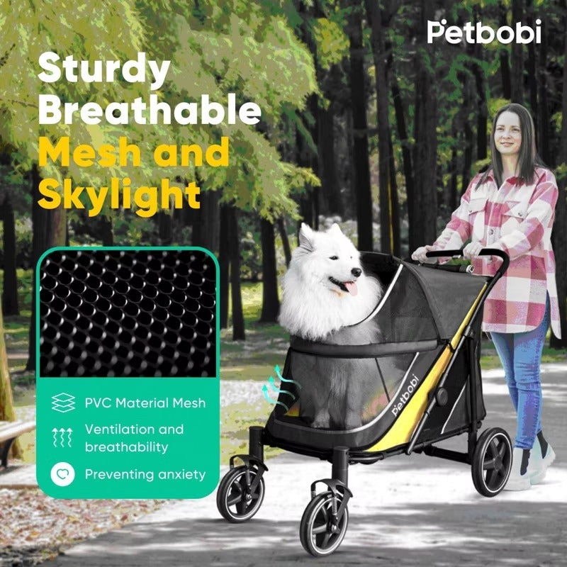 Petbobi Dog Stroller Large Mesh & Sunroof Easy Fold Dual Entry for Medium Dogs up to 80 lbs