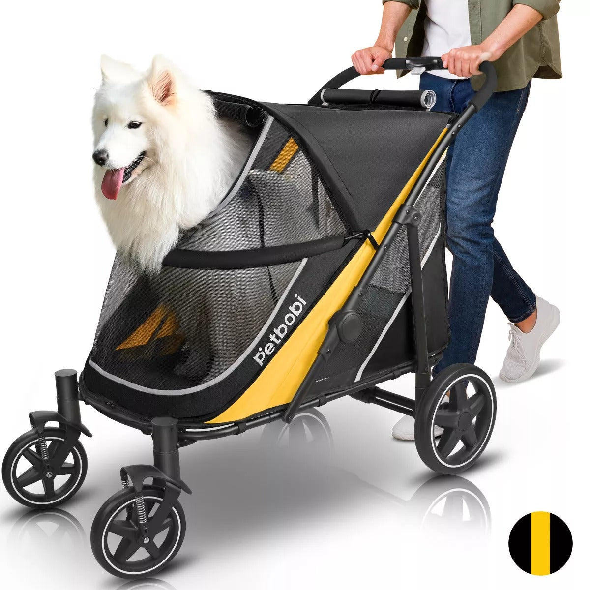 Petbobi Dog Stroller Large Mesh & Sunroof Easy Fold Dual Entry for Medium Dogs up to 80 lbs