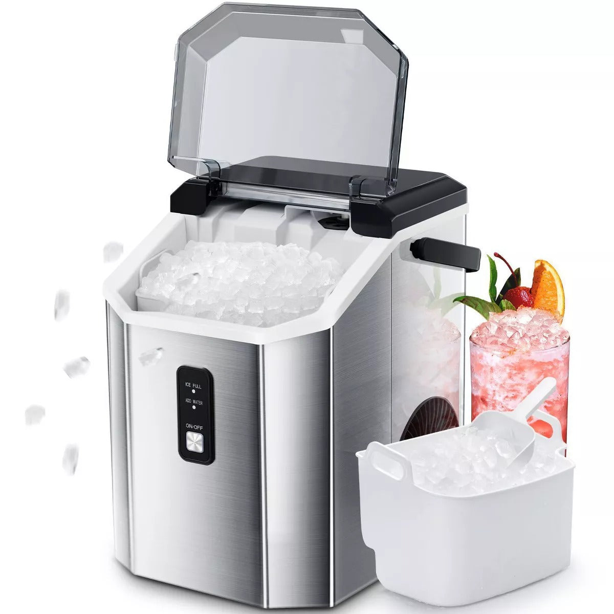 R.W.FLAME Nugget Ice Maker Countertop, Portable Ice Maker Machine with Handle