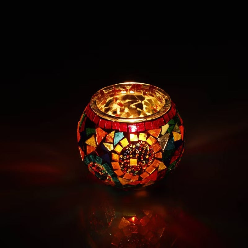 Kafthan 3.4 in. Handmade Multicolor Mosaic Glass Votive Candle Holder