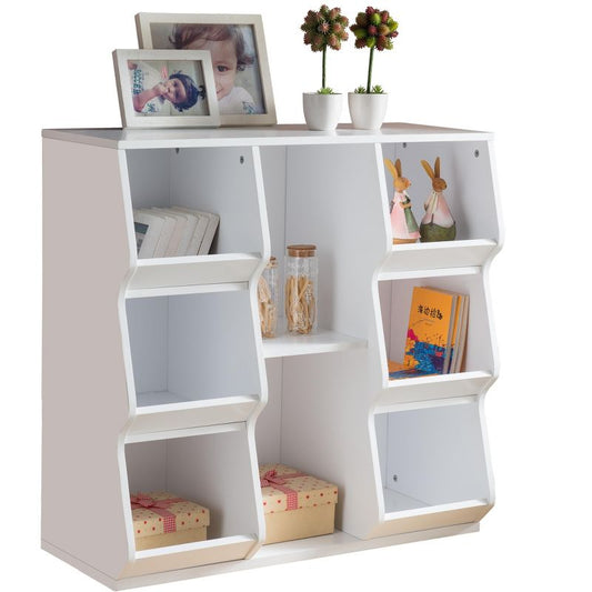 Kings Brand Furniture Brookline 8 Wood Shelf Bookcase Cubby Storage Cabinet Unit, White