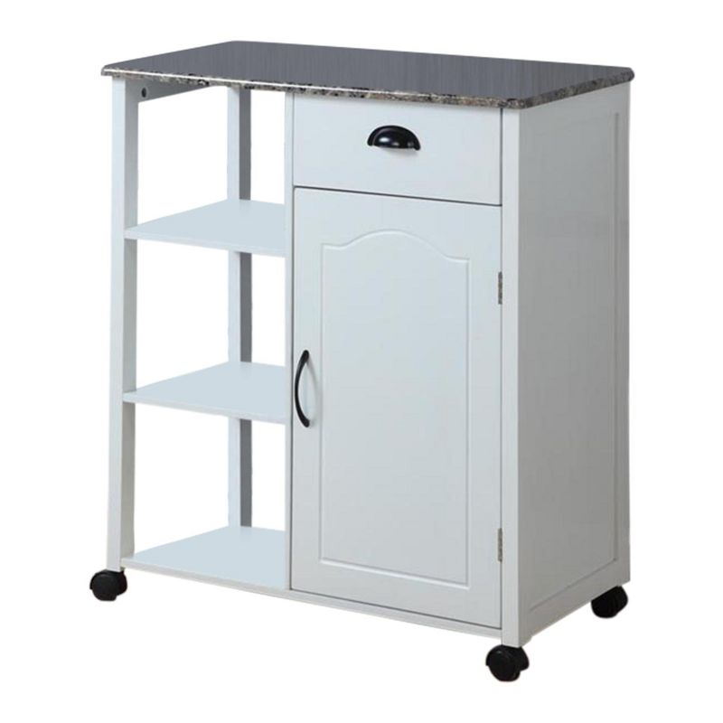 Kings Brand Furniture Francois Wood & Marble Vinyl Top Kitchen Storage Cabinet Cart, White