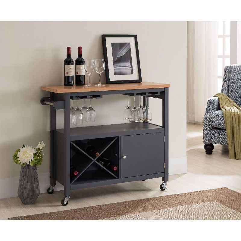 Kings Brand Furniture Cleora Kitchen Storage Cart with 12 Wine Bottle Capacity Rack, Grey