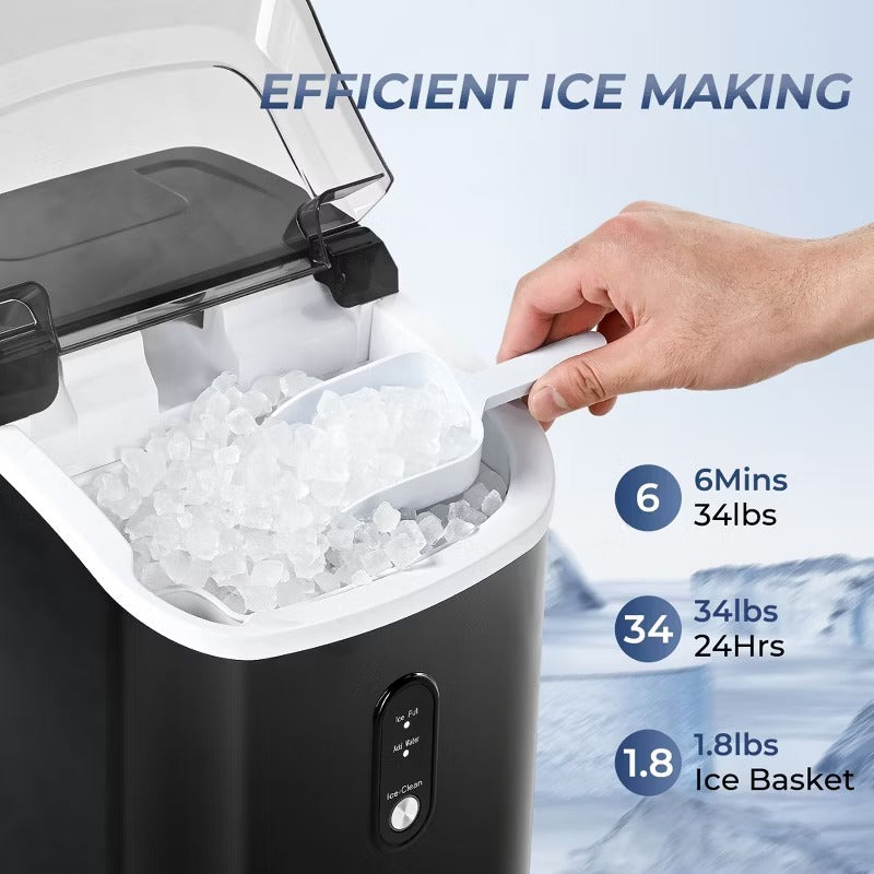 Simzlife 34 Lbs. Countertop Nugget Ice Maker, Black