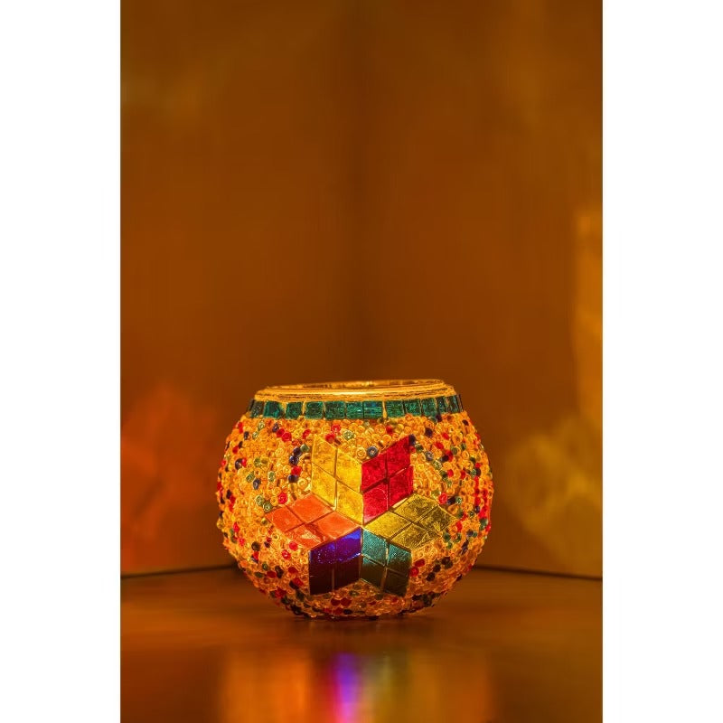 Kafthan 2.4 in. Handmade Multicolor Mosaic Glass Votive Candle Holder