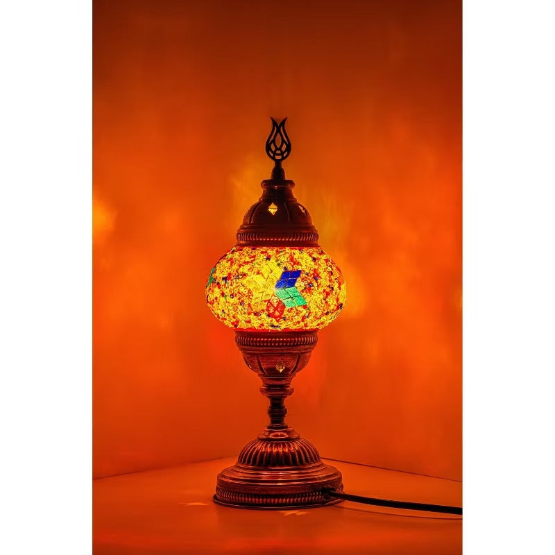 Kafthan 14.5 in. Handmade Multicolor Flowers Mosaic Glass Table Lamp