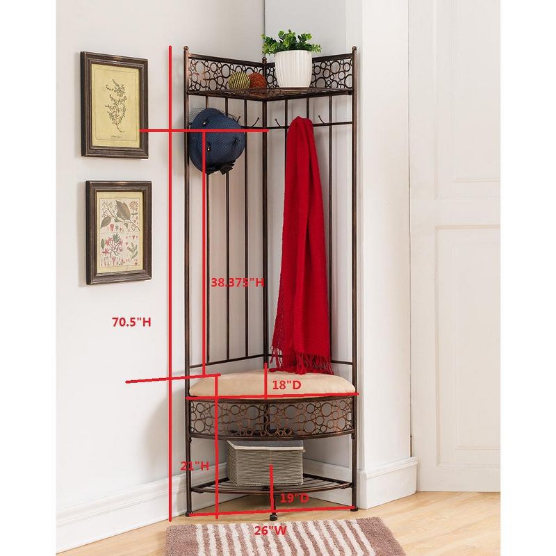 Kings Brand Furniture Salini Metal Corner Entryway Hallway Storage Bench with Coat Rack