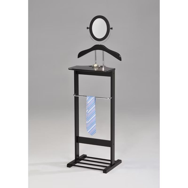 Kings Brand Furniture - Wardrobe Wood Suit Valet Stand, Clothes Trouser Bar Rack, Black/Chrome