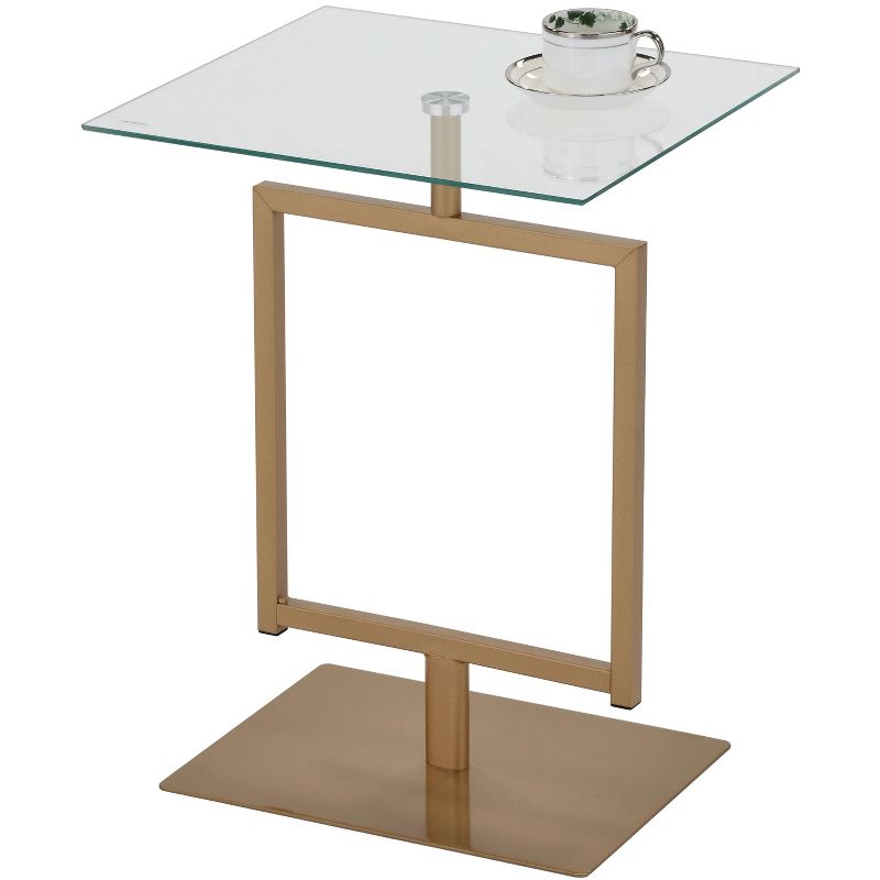 Kings Brand Furniture Molein Side Table, Metal Base and Tempered Glass Top Pedestal Side Table