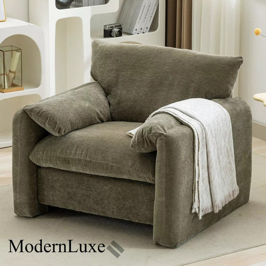 Modern Oversized Accent Chair, Chenille Upholstered Armchair Single Sofa Lounge Chair for Living Room