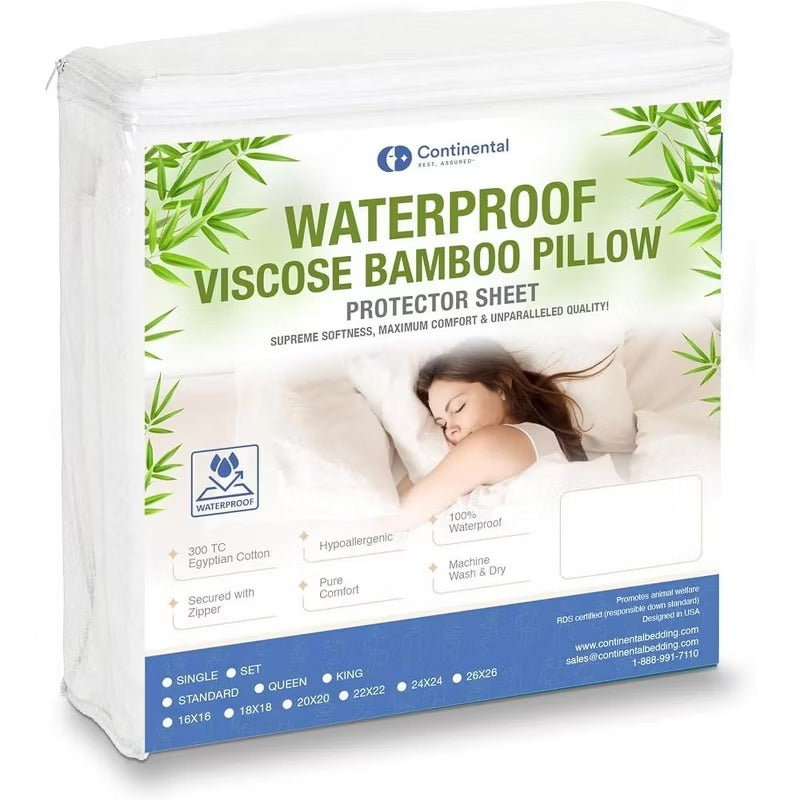 Continental Bedding Feather Proof, Waterproof and Down Proof Luxury Zippered Bamboo Viscose Pillow Protectors