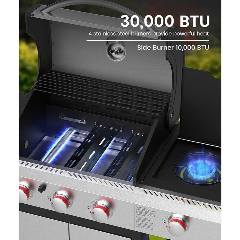 R.W. FLAME BBQ Gas Grill – 34,000 BTU Propane, Enamel Grates, Ideal for Outdoor Cooking, Camping, Backyard, Patio & Deck