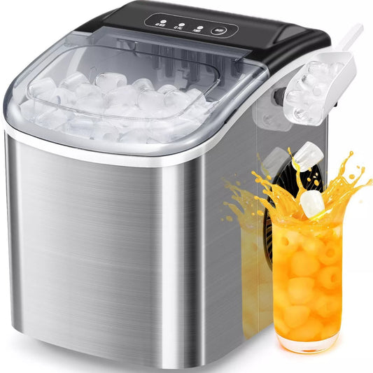 R.W.FLAME Stainless Steel Ice Maker Countertop, Bullet ice, 26.5Lbs/24H, 9 Pcs/6 Mins