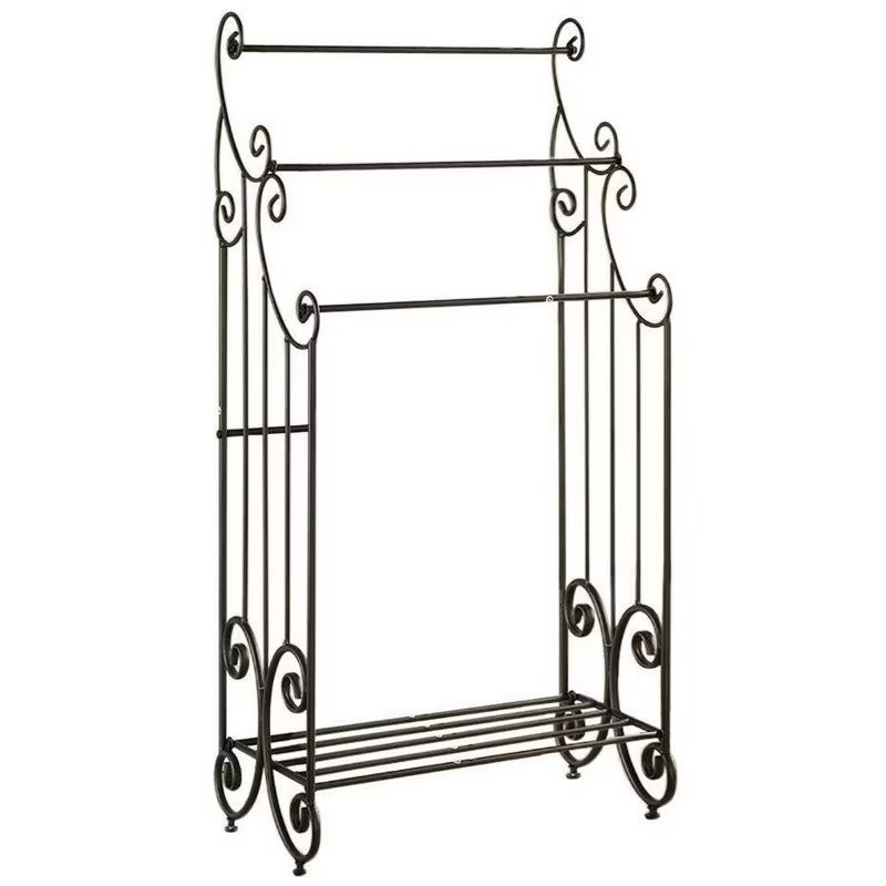 Kings Brand Furniture - Pewter Metal Free Standing Towel Rack Stand with Shelf