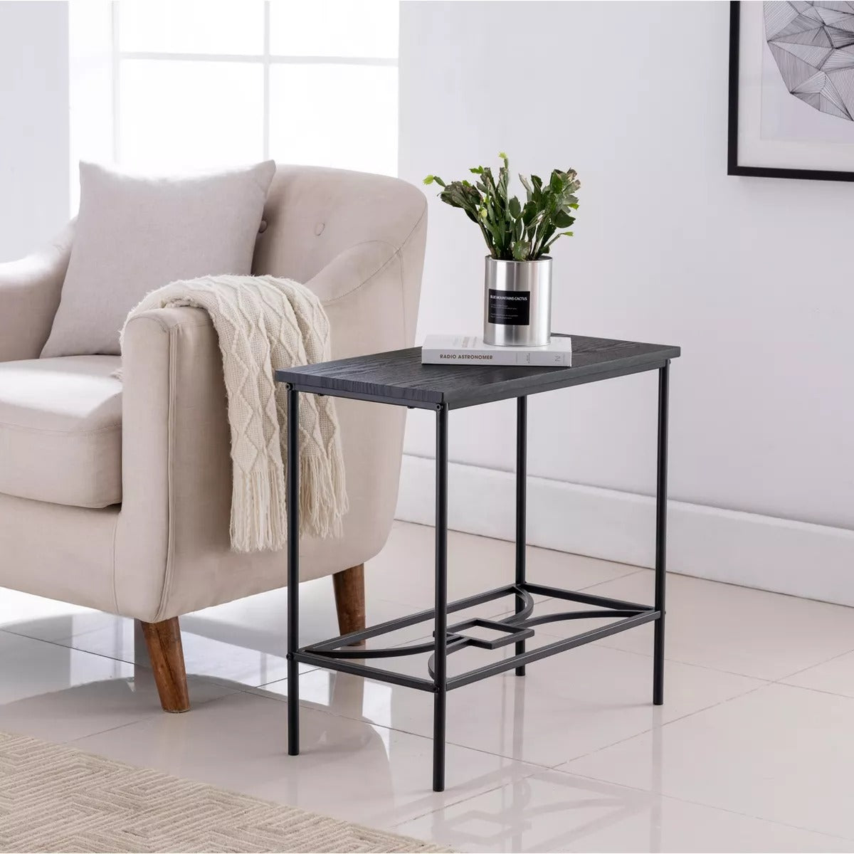 Kings Brand Furniture - Launt Side Accent Table, Black Metal & Wood