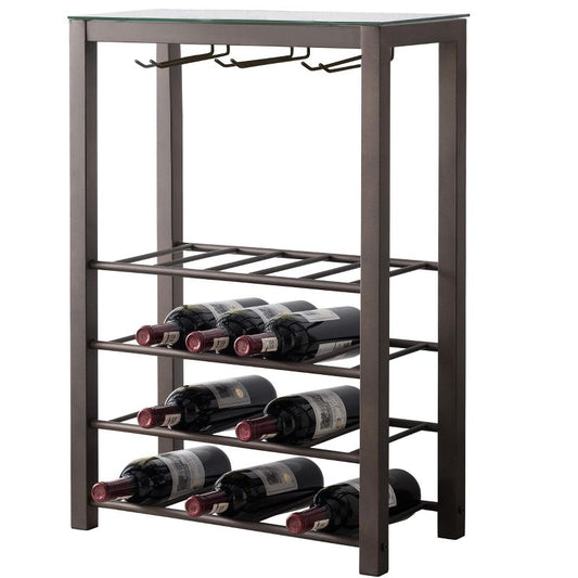 Kings Brand Furniture Freestanding Floor Wine Rack 20 Bottles with Glasses Holder (Pewter)