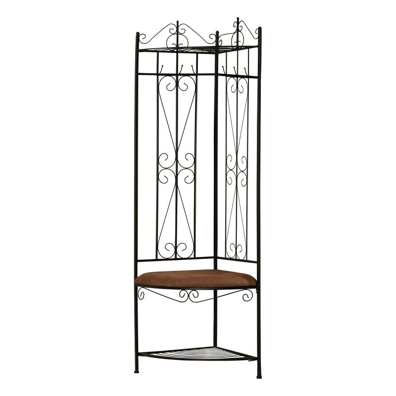 Kings Brand Furniture Kandinsky Corner Entryway Hallway Rack with Bench & 6 Hooks, Black