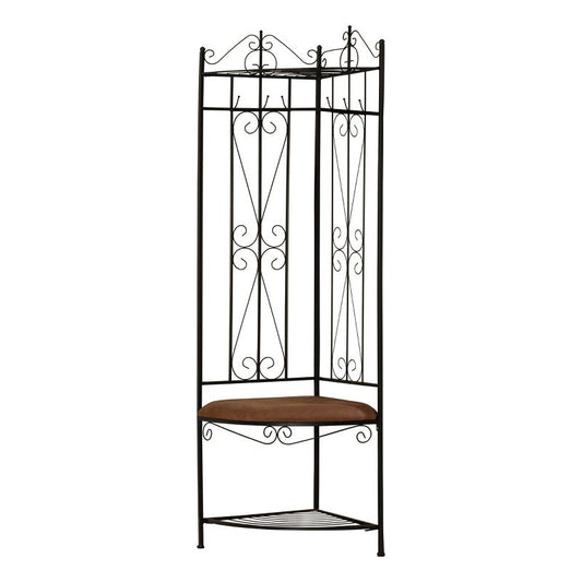 Kings Brand Furniture Kandinsky Corner Entryway Hallway Rack with Bench & 6 Hooks, Black