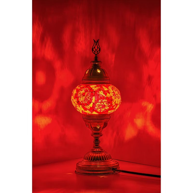 Kafthan 14.5 in. Handmade Red Separated Circles Mosaic Glass Table Lamp