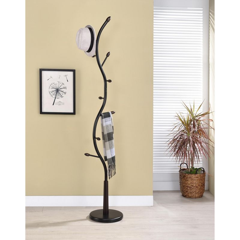 Kings Brand Furniture - Black Metal & Walnut Wood Hall Tree Coat & Hat Rack Stand