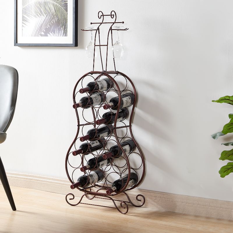 Kings Brand Furniture Cello-Shaped 19-Bottle Bronze Metal Wine Rack