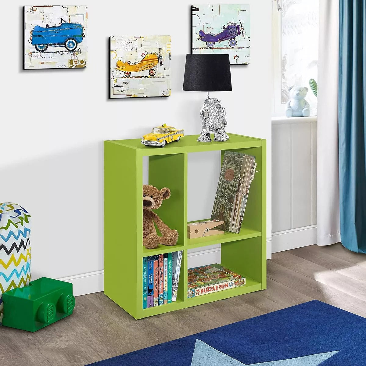 Kings Brand Furniture - Katelyn 4-Cube Open Bookcase, Kids Toy Storage Shelf Organizer (Green)