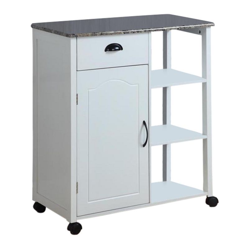 Kings Brand Furniture Francois Wood & Marble Vinyl Top Kitchen Storage Cabinet Cart, White