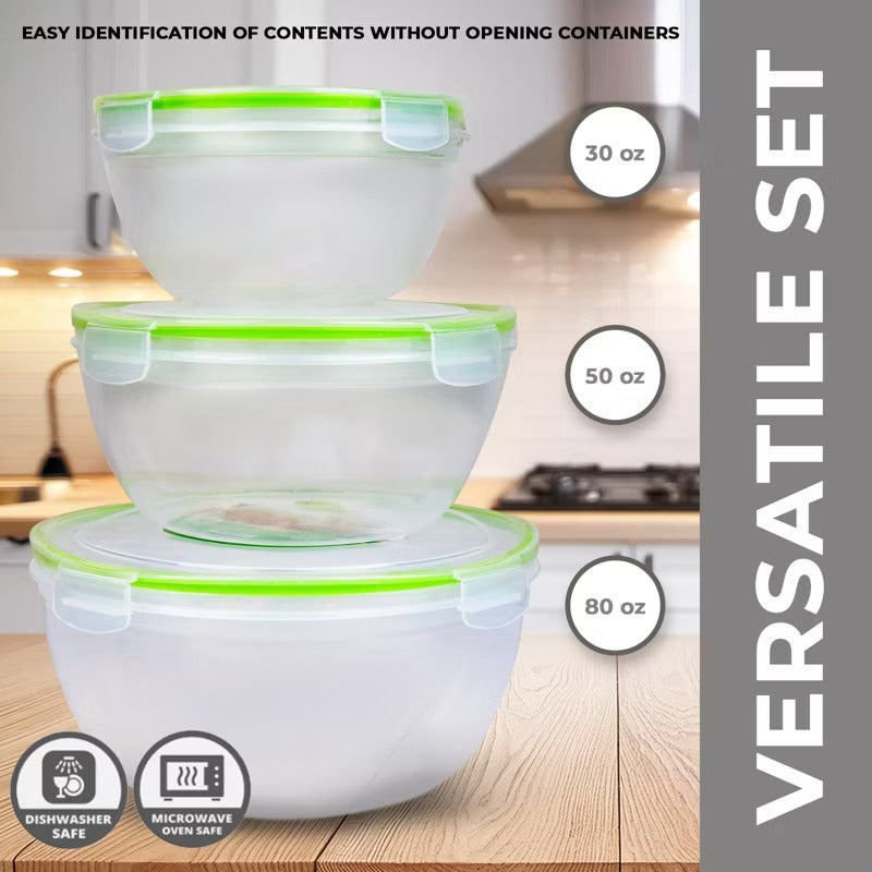 6-Piece Round Food Storage Container Set Click-and-Lock Containers w/Lids BPA-Free Microwave Freezer