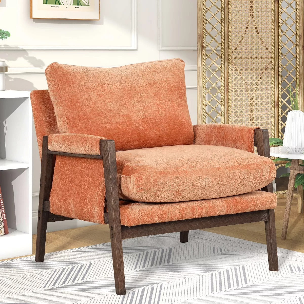 Modern Velvet Accent Chair, Wood Leisure Armchair-ModernLuxe