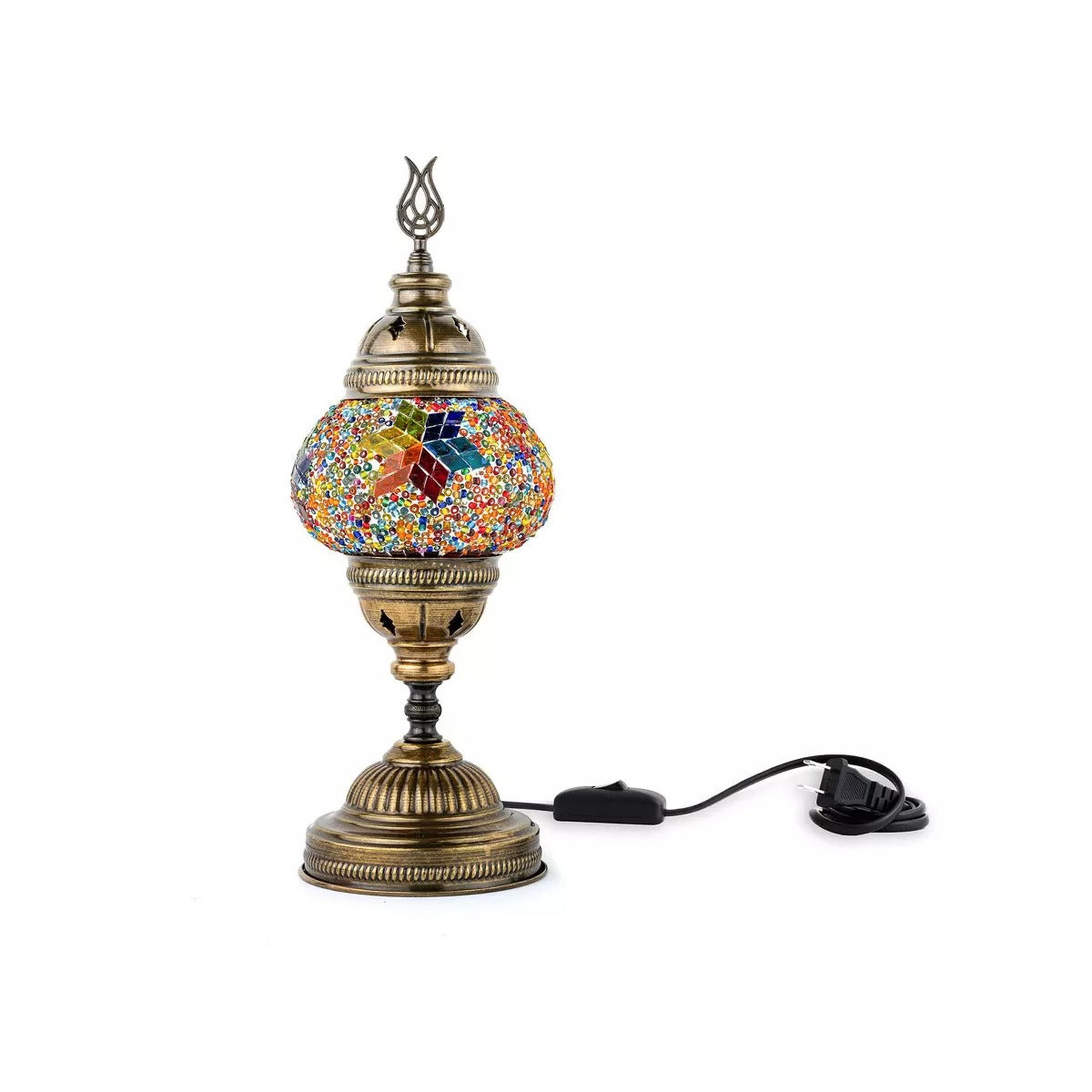 Kafthan 14.5 in. Handmade Multicolor Flowers Mosaic Glass Table Lamp