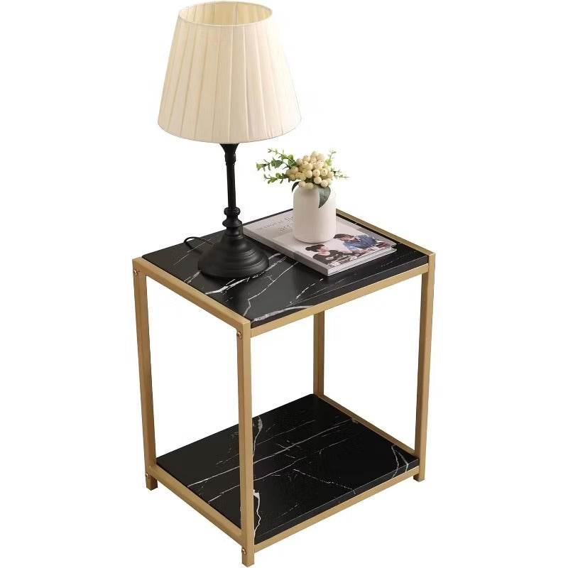 Kings Brand Furniture - Side End Table with Faux Marble Storage Shelves & Metal Frame