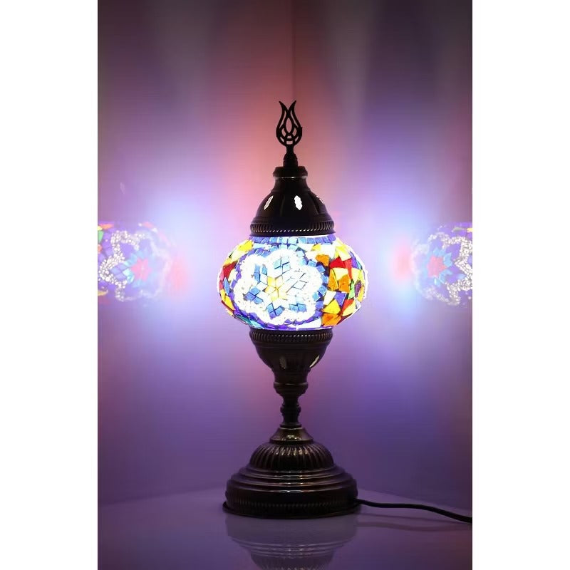 Kafthan 14.5 in. Handmade Multicolor Flower Mosaic Glass Table Lamp