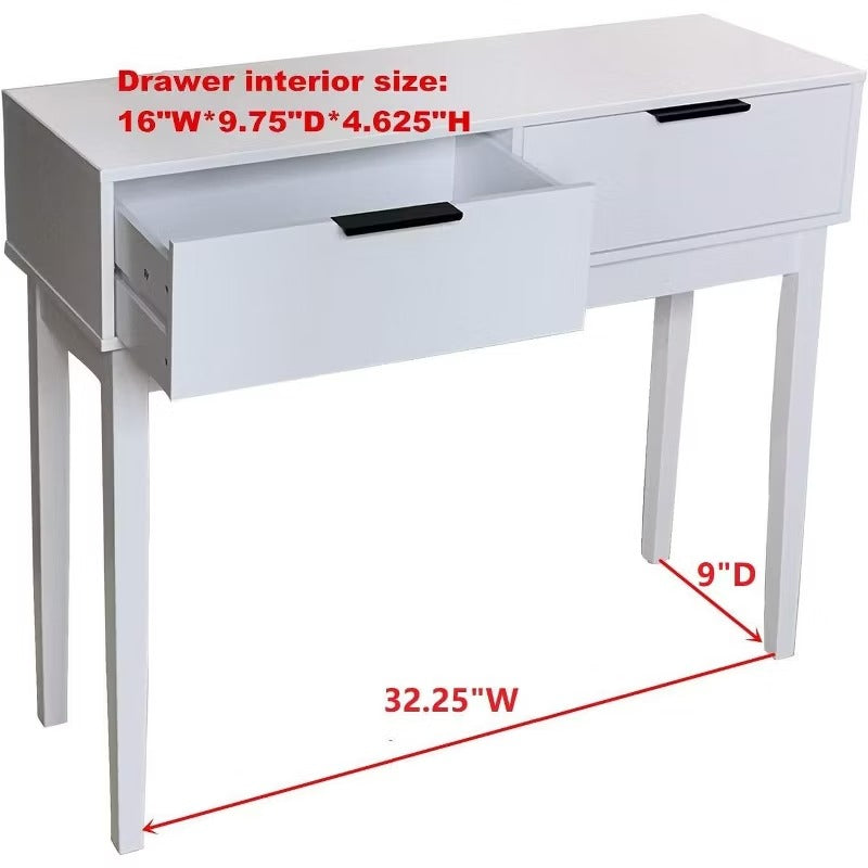 Kings Brand Furniture - Atmore Modern Console Sofa Entry Table with 2 Storage Drawers, White