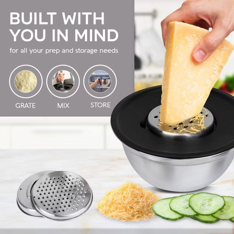 6-Piece Stainless Steel Bowl & Grater Set – 4.5 Qt