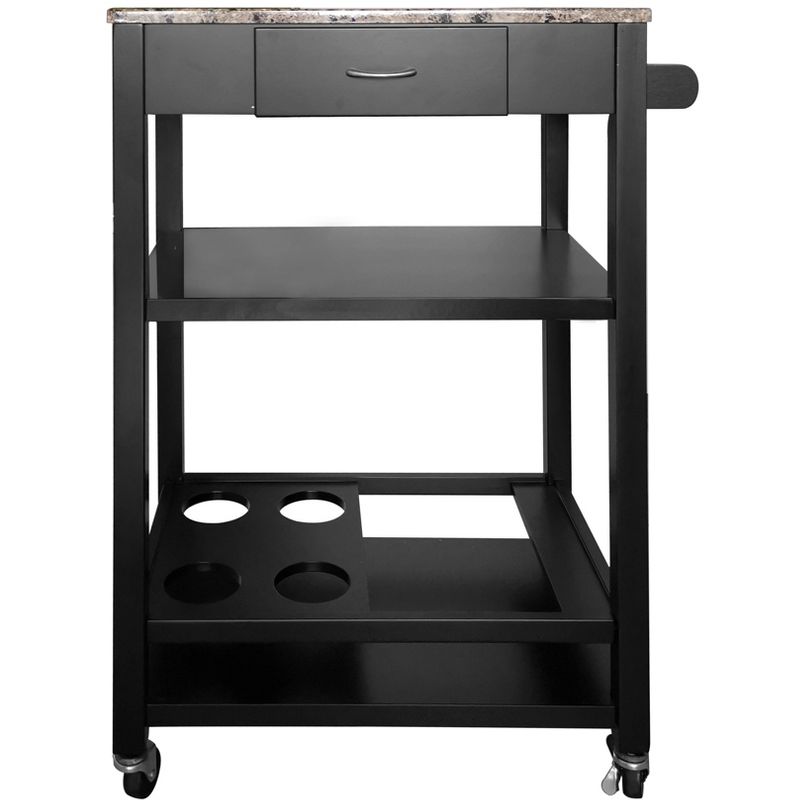 Kings Brand Furniture Adrian Kitchen Buffet Serving Cart with 4 Wine Bottle Capacity Rack , Black