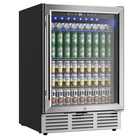 Simzlife 24in Under Counter 180 Cans Stainless Steel Mini Fridge Countertop Drink Cooler