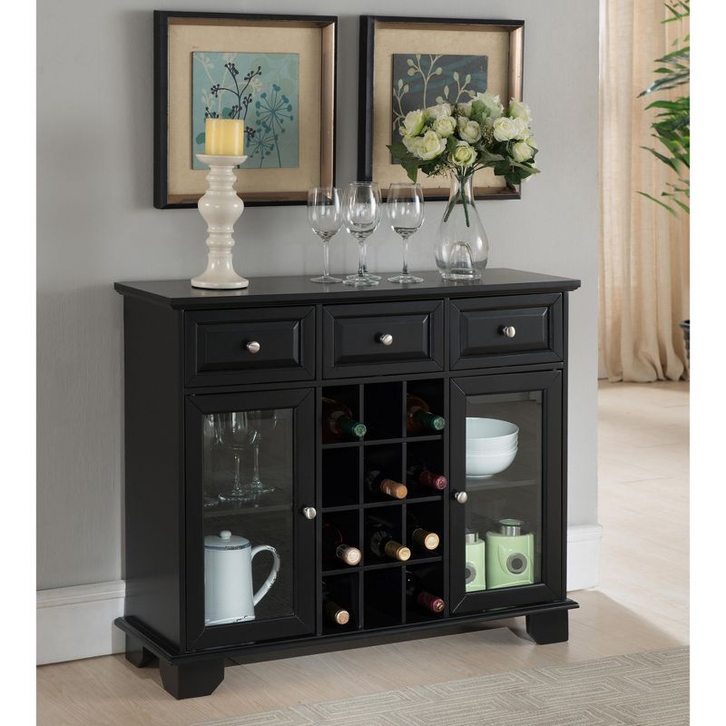 Kings Brand Furniture Buffet Server Sideboard Cabinet with Wine Storage, Black