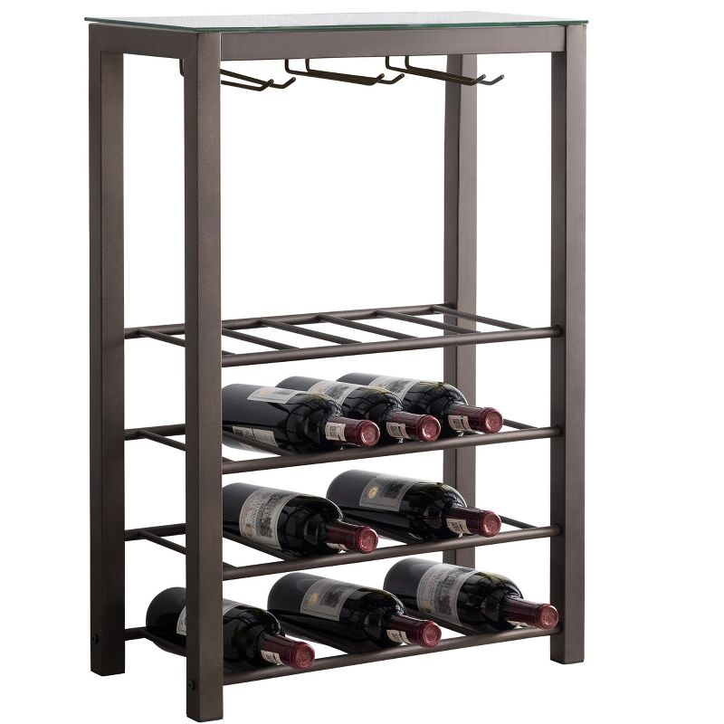 Kings Brand Furniture Freestanding Floor Wine Rack 20 Bottles with Glasses Holder (Pewter)