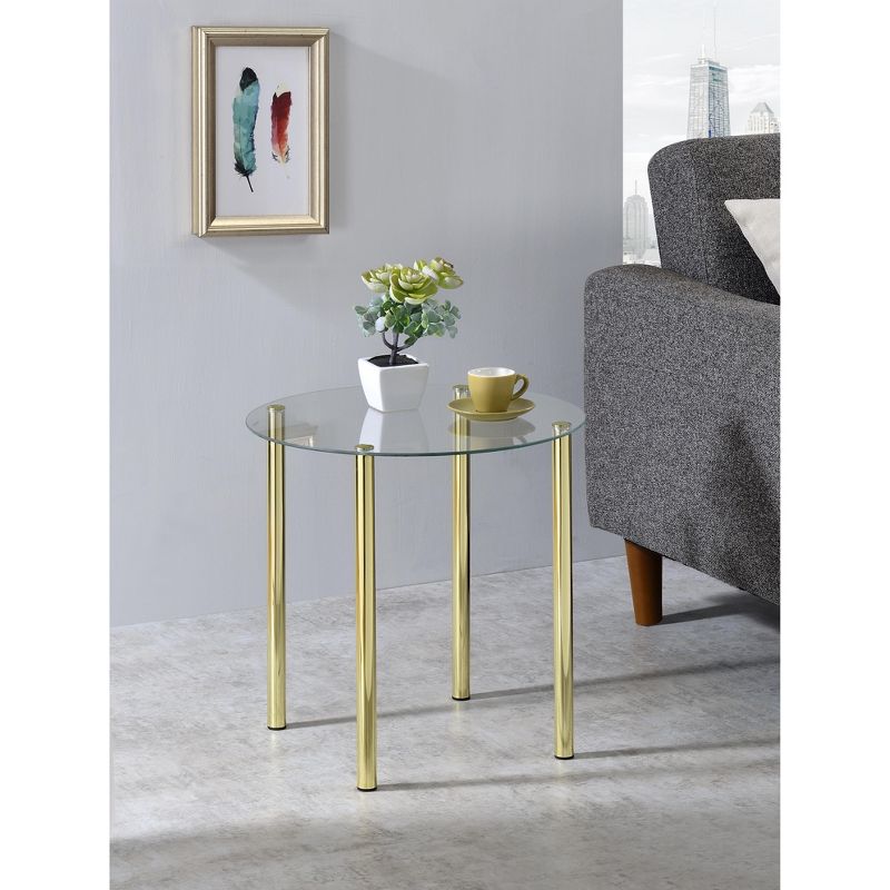 Kings Brand Furniture Milnai Round Side End Accent Table, Gold Metal/Glass