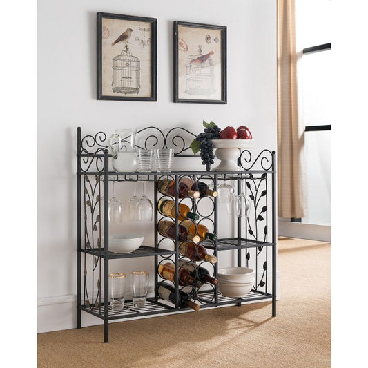 Kings Brand Furniture Metal Console Table Wine Rack, Liquor Bar Cabinet with Glass Holder