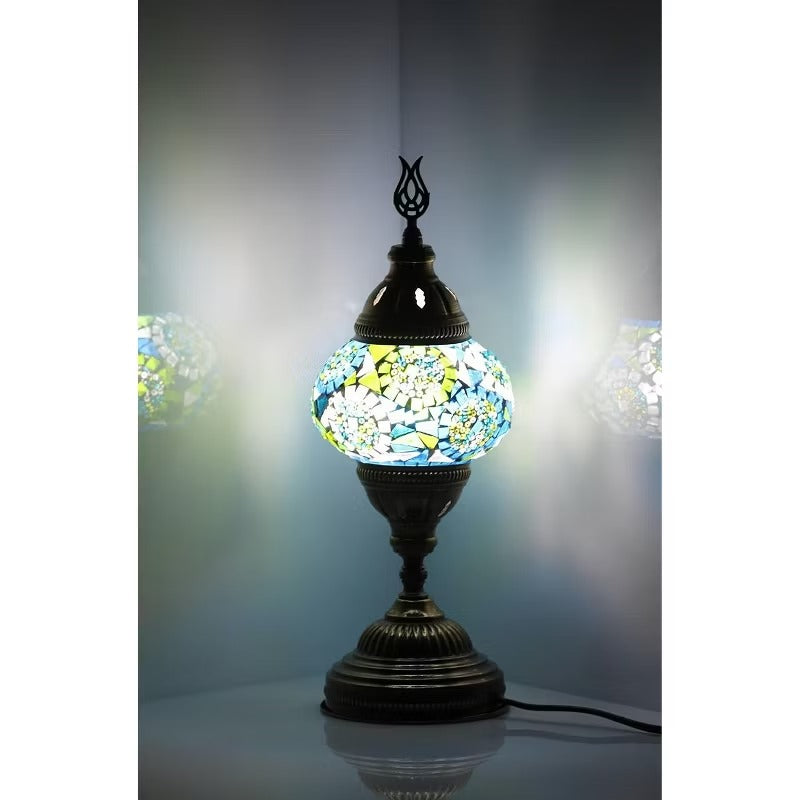 Kafthan 14.5 in. Handmade Turquoise Circles Mosaic Glass Table Lamp