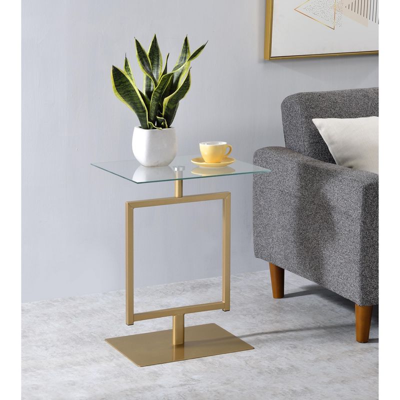 Kings Brand Furniture Molein Side Table, Metal Base and Tempered Glass Top Pedestal Side Table