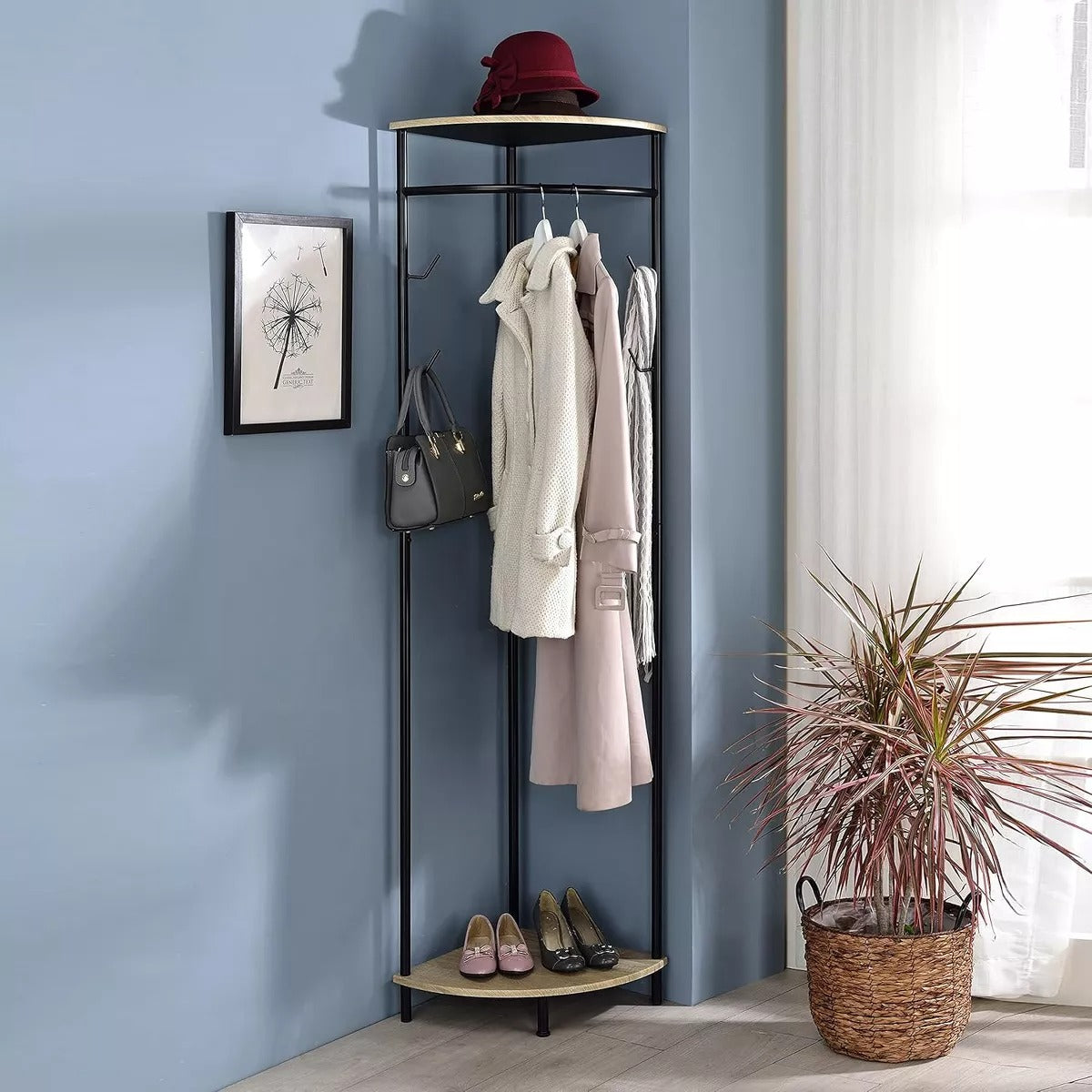 Kings Brand Furniture - Corner Entryway Freestanding Hall Tree Coat Rack With Shelf & Shoe Storage